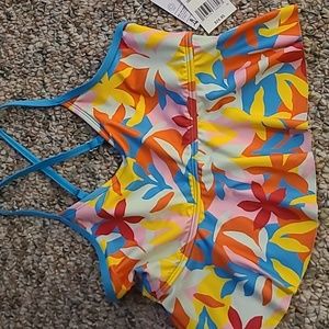 LANDS END BRAND GIRL'S MULTI COLORED SWIM TANKINI TOP SIZE 14